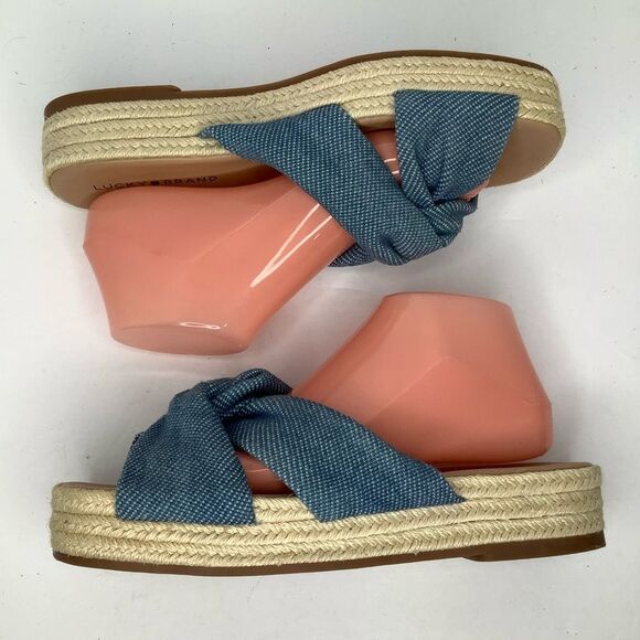 Lucky Brand Espadrilles Slip On Denim Blue Twist Knot Platform Sandals Sz 9.5M - Picture 5 of 11